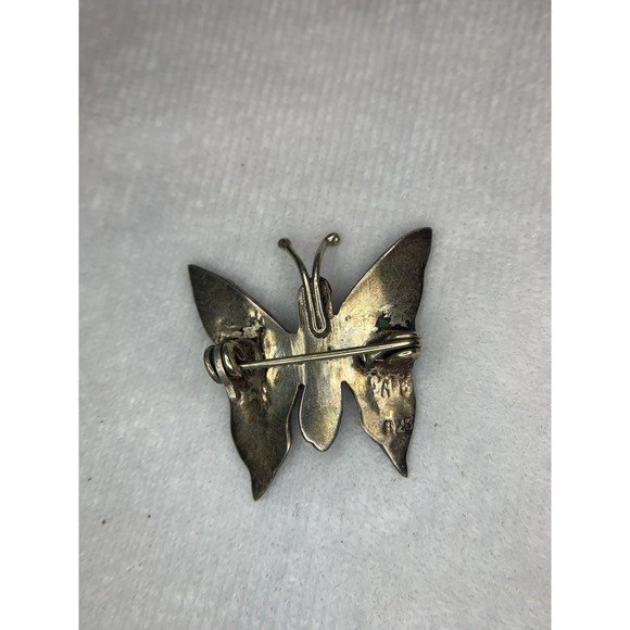 Vintage Mexico Abalone Shell Butterfly Pin Brooch STERLING SILVER 925 - Picture 2 of 4
